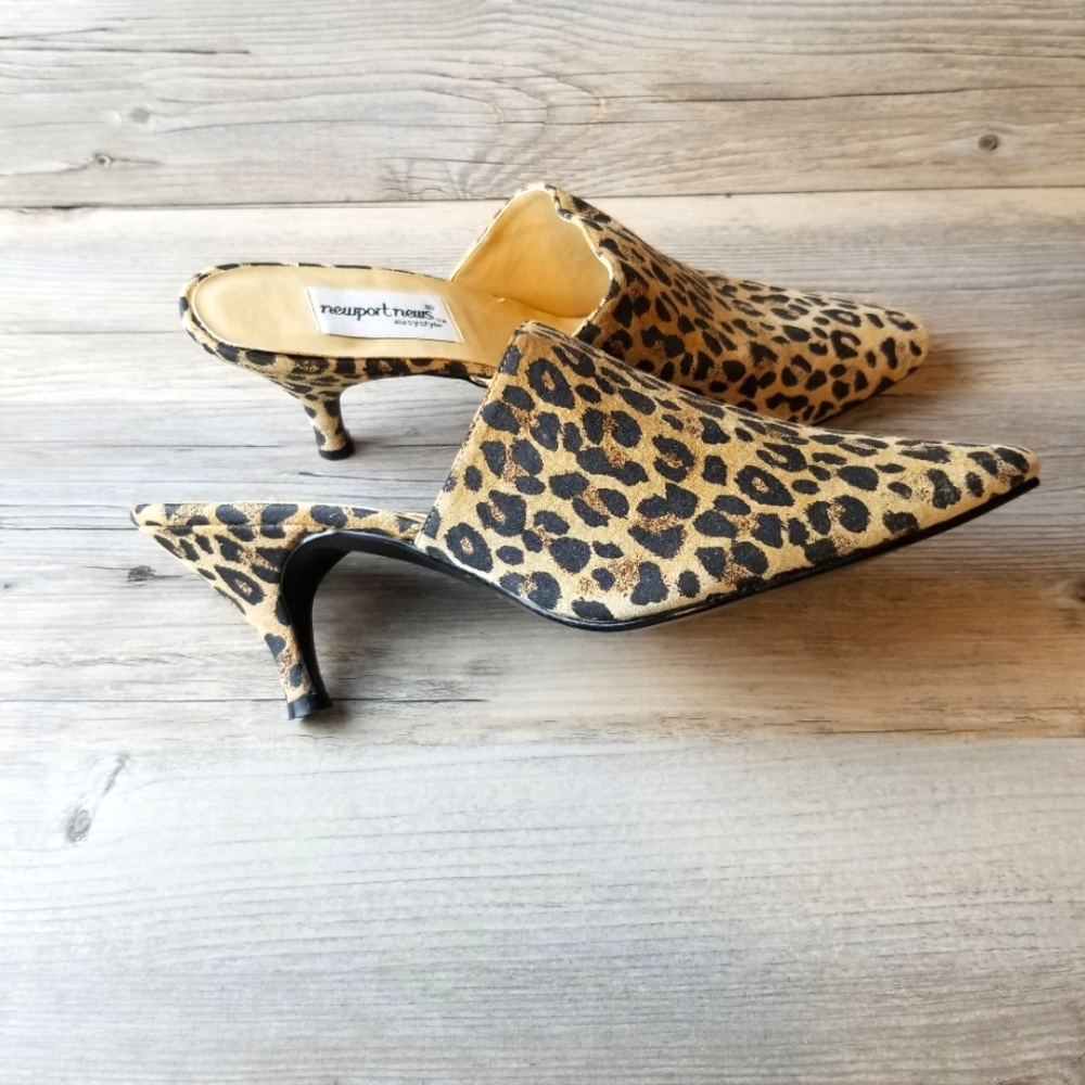 Newport News Leather Leopard Print Kitten Heel Mules